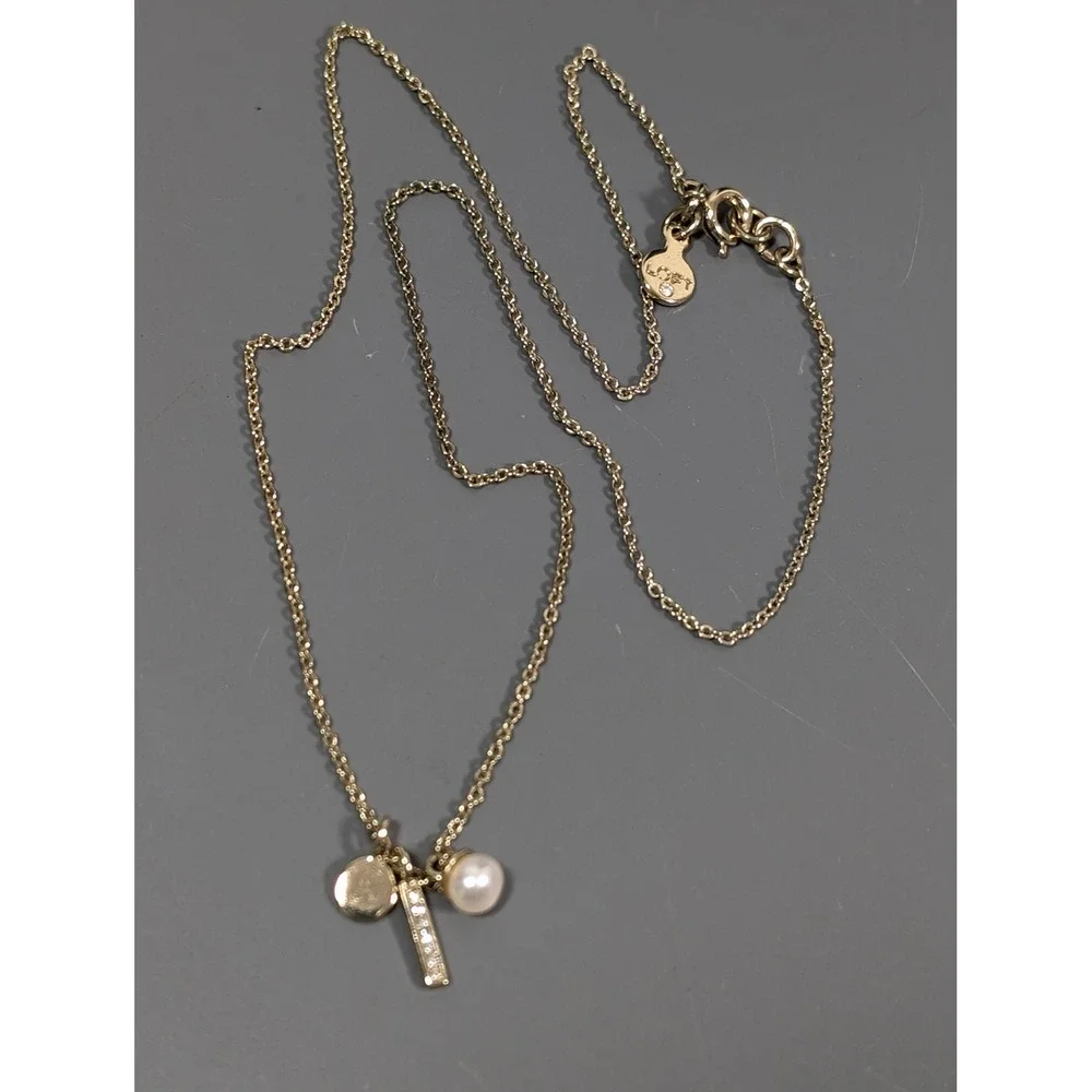 Ann Taylor LOFT Faux Pearl Crystal Necklace Gold Tone Dainty‎ Charm 18